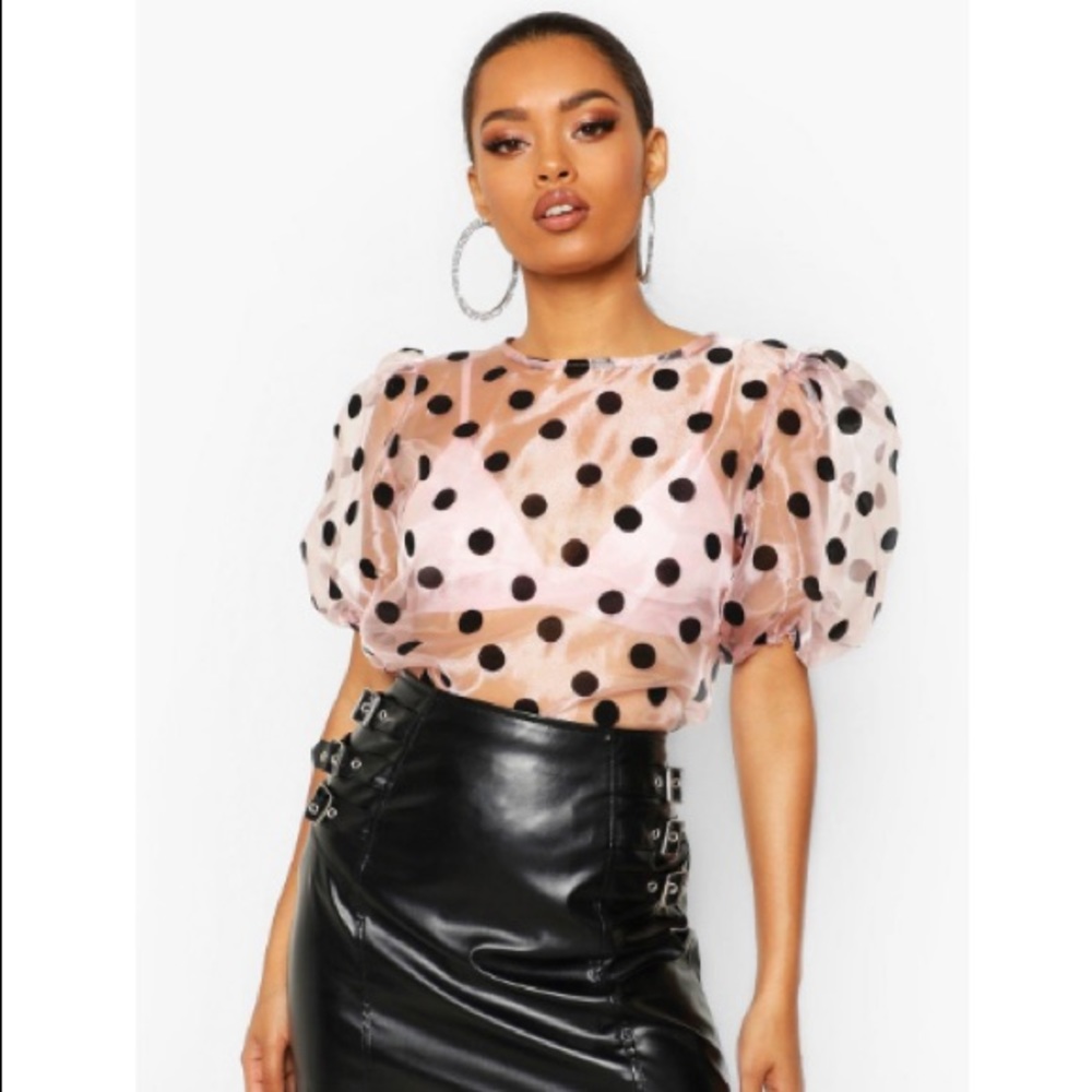 Boohoo Organza Puff Sleeve Top